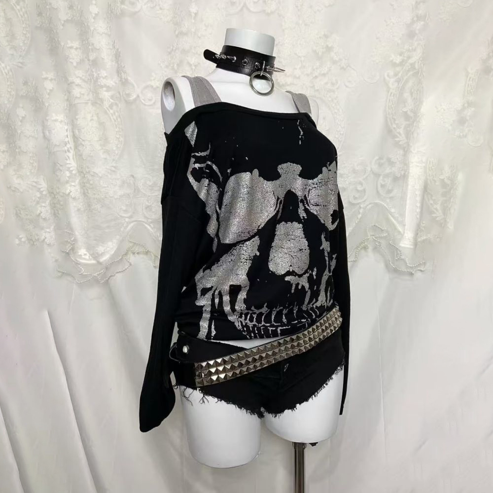 Y2K Fake Two-Piece Retro Top S - Off Shoulder Top ulasan dan harga