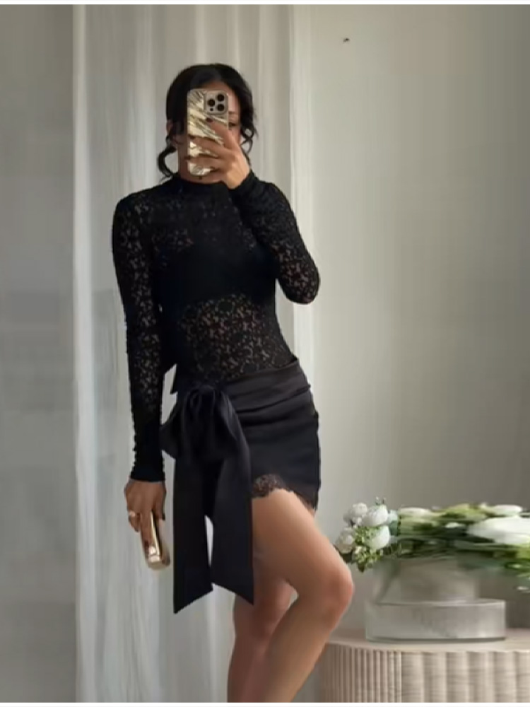 Fashion Black Lace Set Satin B - Women'S Young Fashion ulasan dan harga