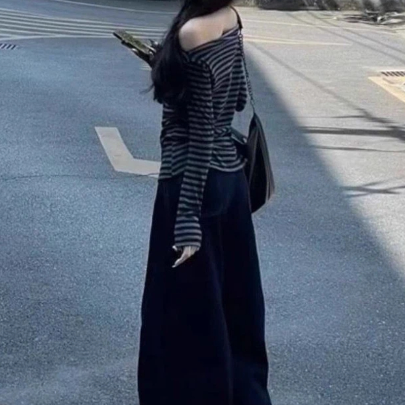 Women Vintage Striped Off Shou - Off Shoulder Top ulasan dan harga