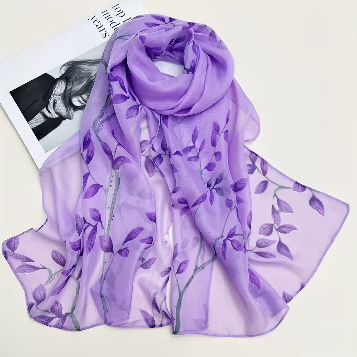 Leaf Print Silk-like Chiffon S - Printed Wrap Skirt ulasan dan harga