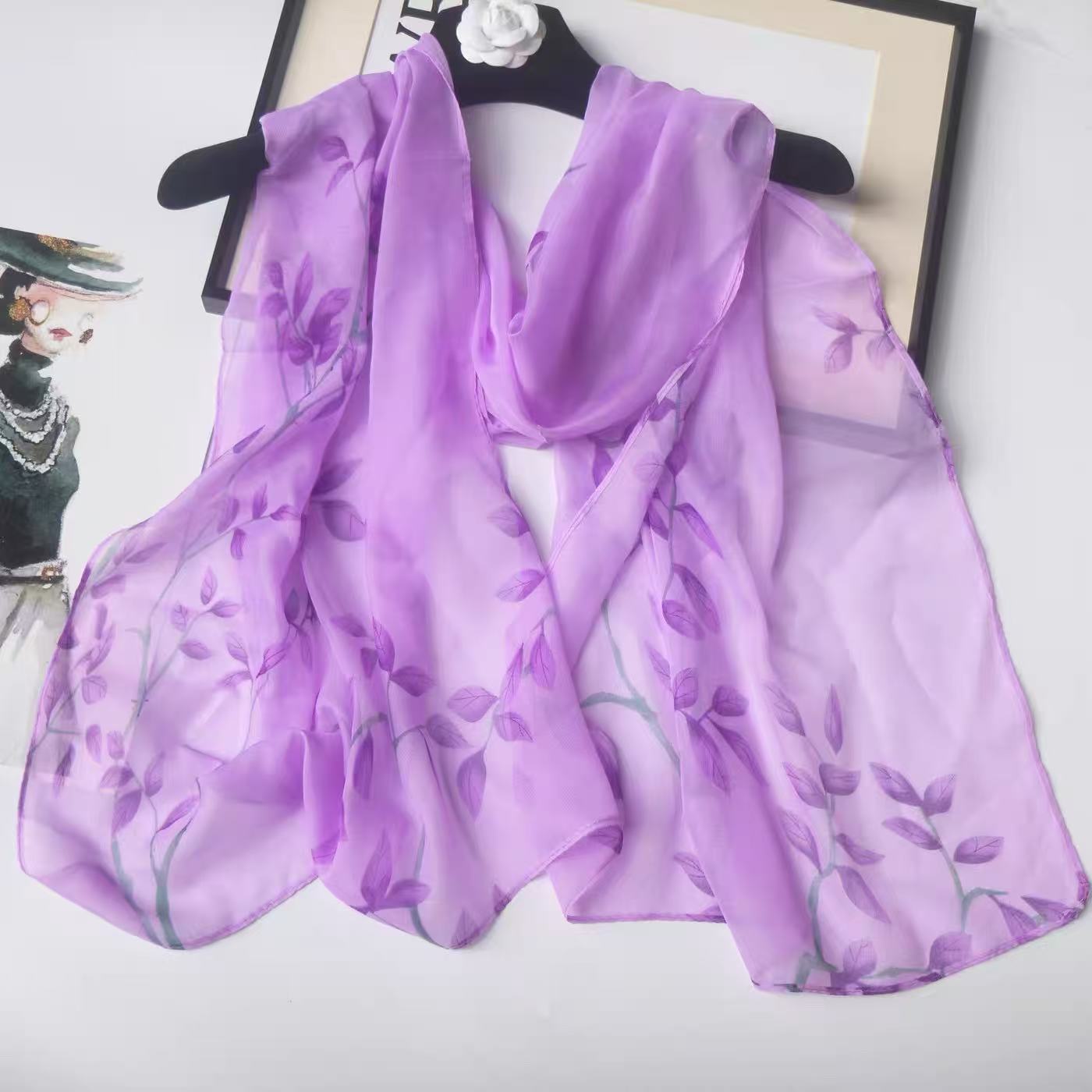 Leaf Print Silk-like Chiffon S - Printed Wrap Skirt ulasan dan harga