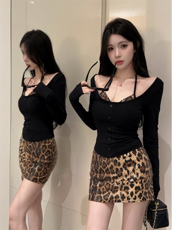 Sexy Leopard Print Wrap Chest  - Printed Wrap Skirt ulasan dan harga