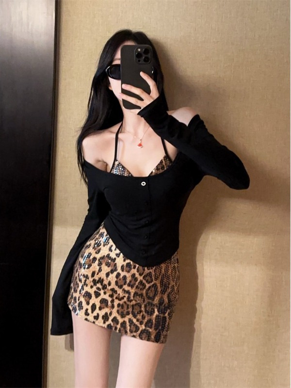 Sexy Leopard Print Wrap Chest  - Printed Wrap Skirt ulasan dan harga