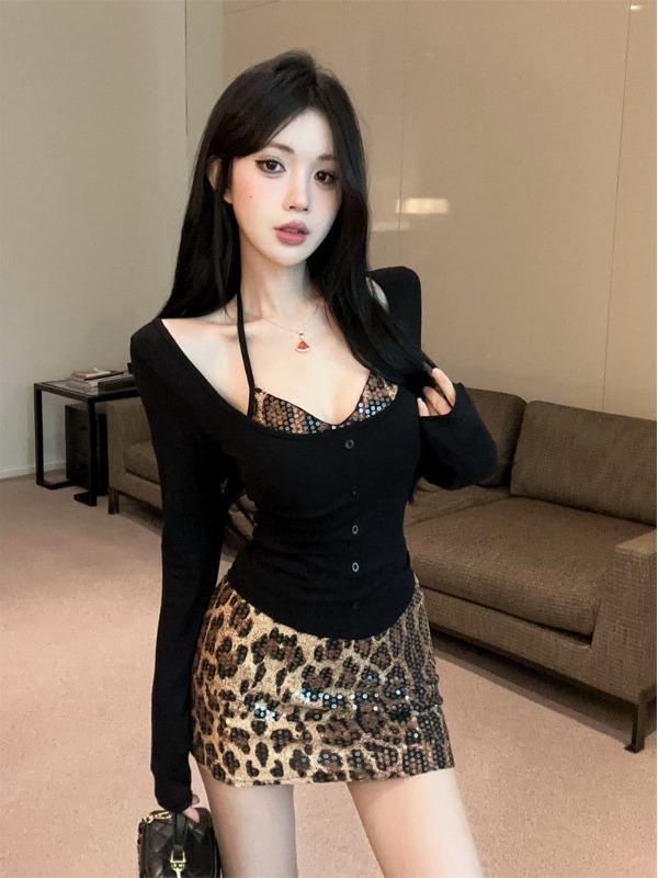 Sexy Leopard Print Wrap Chest  - Printed Wrap Skirt ulasan dan harga