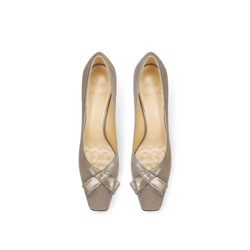 Elegant Khaki Suede Block Heel - Women'S Fashion Petite ulasan dan harga