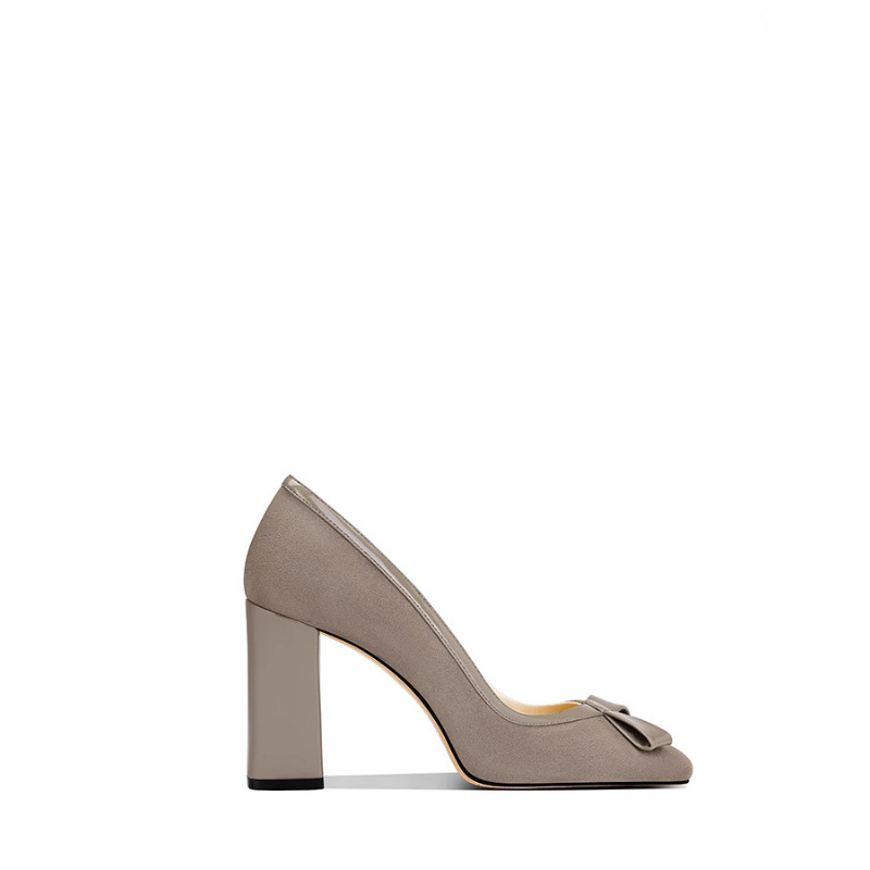 Elegant Khaki Suede Block Heel - Women'S Fashion Petite ulasan dan harga