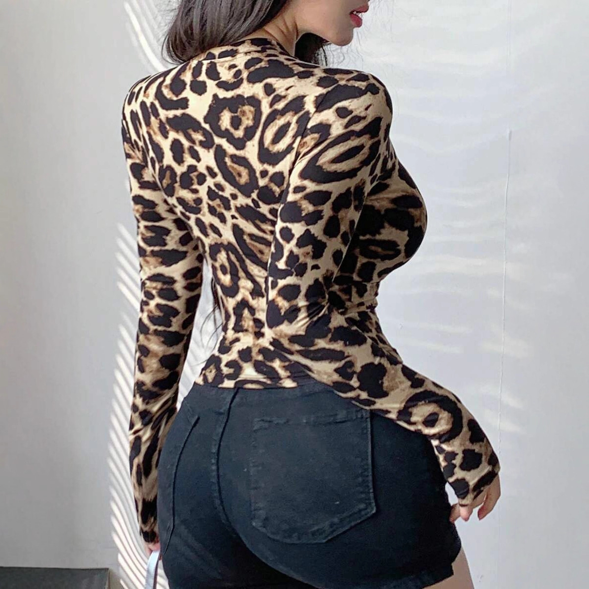 Women Leopard Print Zip Up Lon - Women Fashion Jackets ulasan dan harga